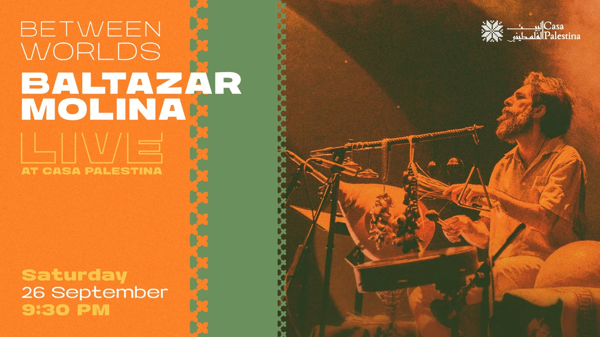 Official Between Worlds event cover featuring performer Baltazar Molina